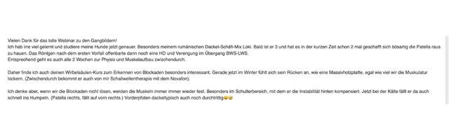 Testimonial Onlinekurs Hunde Gangbild